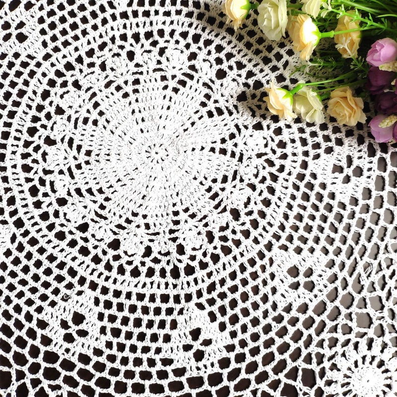 USTIDE 60 inch White Crochet Cotton Lace Tablecloth Elegant Floral Round Table Cloth Lace Dining Table Covers Kitchen Home Decor - Image 5